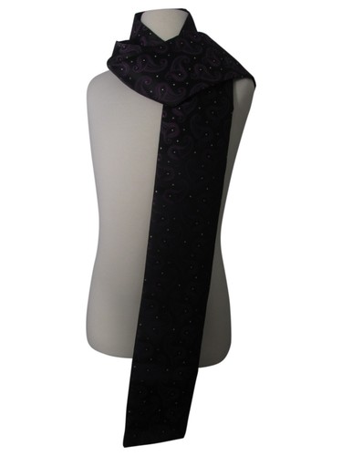 New Men's Designer Black Scarf with with Purple Paisley Design - Picture 6 of 8
