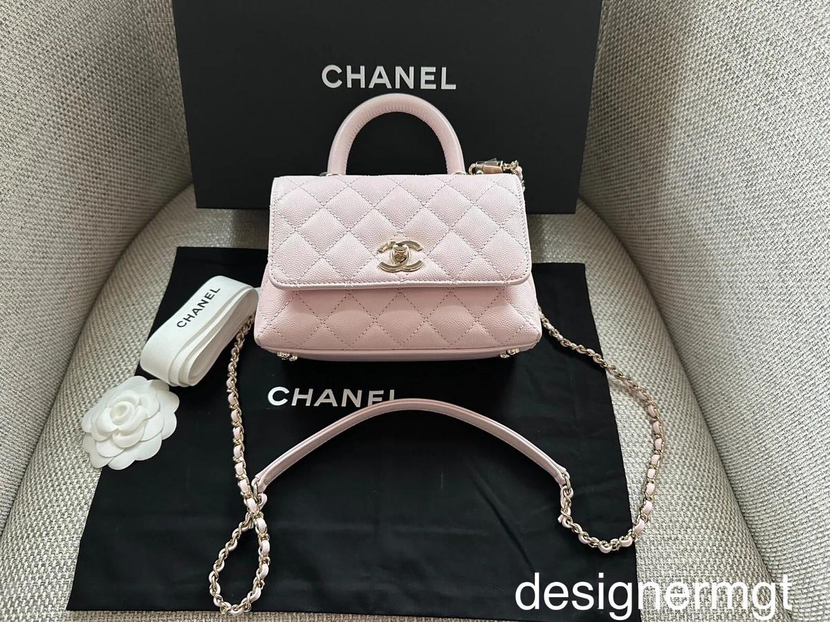 NIB 100 AUTH CHANEL 22P Rose Clair CaviarLeather Extra Mini Coco Handle Flap Bag