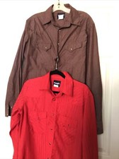 Lot 2 Men’s Vintage Wrangler Western Shirts Long Sleeve Brown Diamond Medium