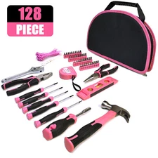128-Pcs Pink Tool Kit for Women –40 Screwdriver Bits, DIY, Home Maintenance Gift