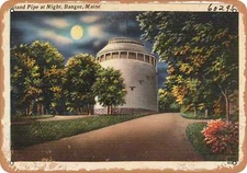 METAL SIGN - Maine Postcard - Stand Pipe at night, Bangor, Maine