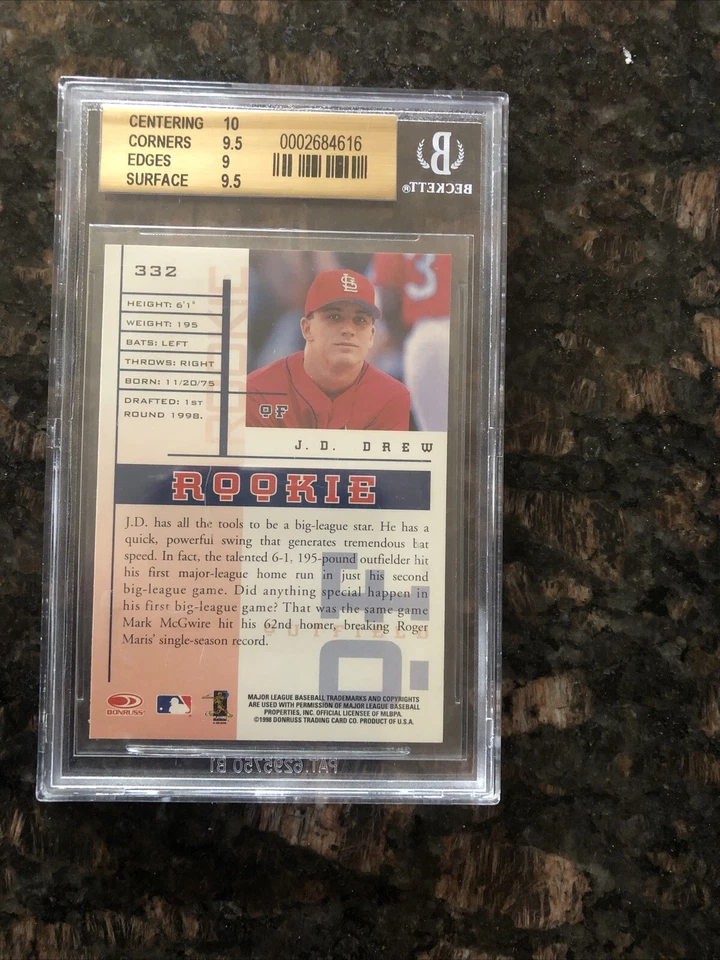 1998 LEAF ROOKIES & STARS #332 JD J.D. DREW SP BGS BECKETT 9.5 GEM MINT - Image 2 of 2