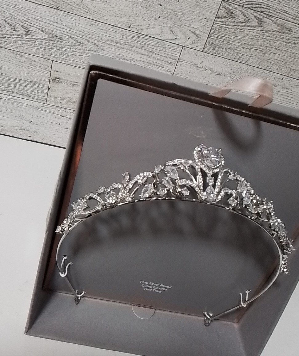 Believe by Brilliance Tiara Silver Plate Cubic Zirconia Bridal Formal Modern Fine Silver Plated Cubic Zirconia Tiara | Believe by  main image 3