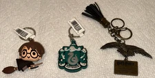 3 New Harry Potter On Broom, Hogwarts Slytherin Figural, & Hedwig Owl Keychains