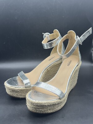L'Agence Elysee Espadrille Wedge Sandal 8 EU 38 Buck Silver Ankle Strap New