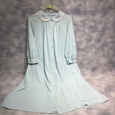 VINTAGE Gossard Artemis Aqua Blue Small Robe 3/4 sleeve Nylon Knit Embroidered