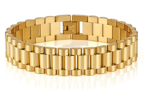 15MM Wide 8/8.86‘’ Watch Chain Wristband Bracelet Gold Plated Stainless Steel - Picture 22 of 29