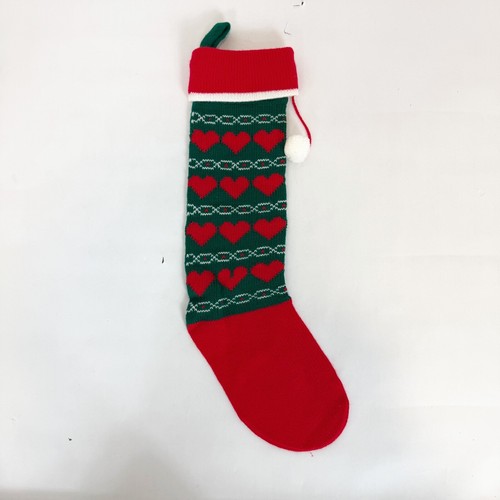 Vintage Kurt Adler Red Green White Knitted Christmas Stocking Hearts 1984 READ - Picture 3 of 4