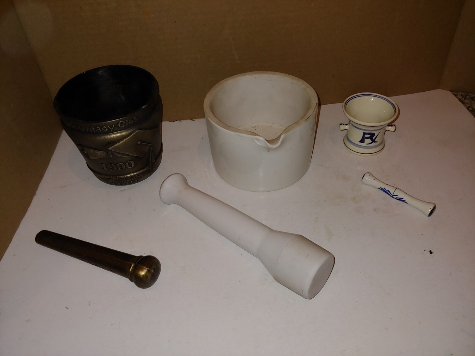 3 Vintage Mortar And Pestle Promo Sets,1990 Schering,1960 Cooper,1959 Squibb