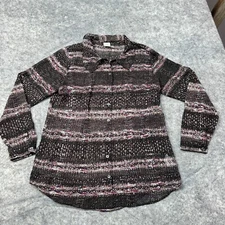 Cabi Shirt Womens L Black Rainbow Striped Sheer Blouse Button Long Sleeve 3249