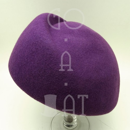 VINTAGE Wool Felt Women Pillbox Hat Beret Groove Party Cloche | 57cm | Purple - Picture 5 of 6
