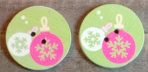 2 Christmas Ornament Sewing Buttons Crafting Round 2 Hole Flat Wood 1"