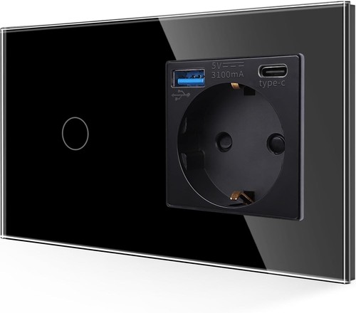 Touch Lichtschalter Steckdosen Module Schuko, Wechselschalter, WiFi, USB Schwarz - Bild 12 von 32