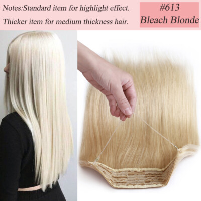 Invisible Wire In Remy Human Hair Extensions Hidden Headband Weft 18'' Long Blond