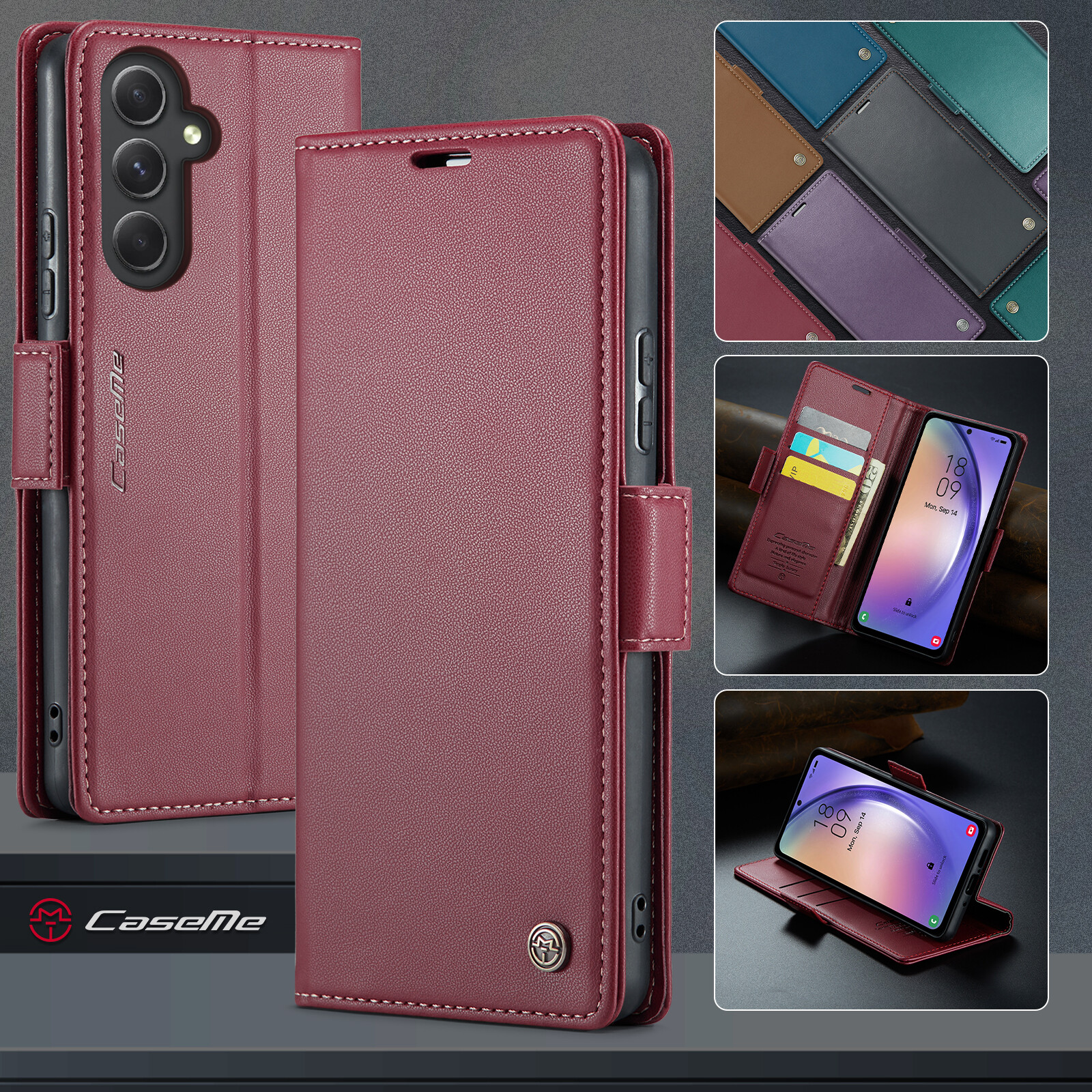 For Samsung A73 A72 A54 A53 A51 A33 A14 Card Stand RFID Case Wallet