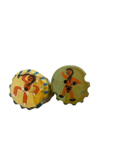 Vintage Wood Carved Folk Art Green Colorful Native American Salt & Pepper Shaker - Picture 6 of 8