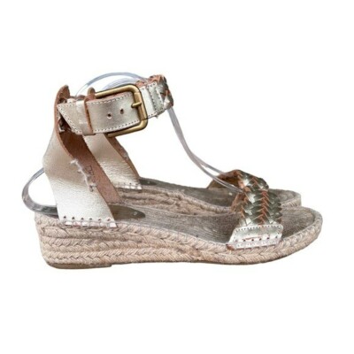 Soludos Woven Braided Leather Espadrille Wedges Metallic  display picture 1