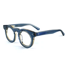 Thick Acetate Round Eyeglass Frames Men Women FullRim Glasses Retro Blue Eyewear