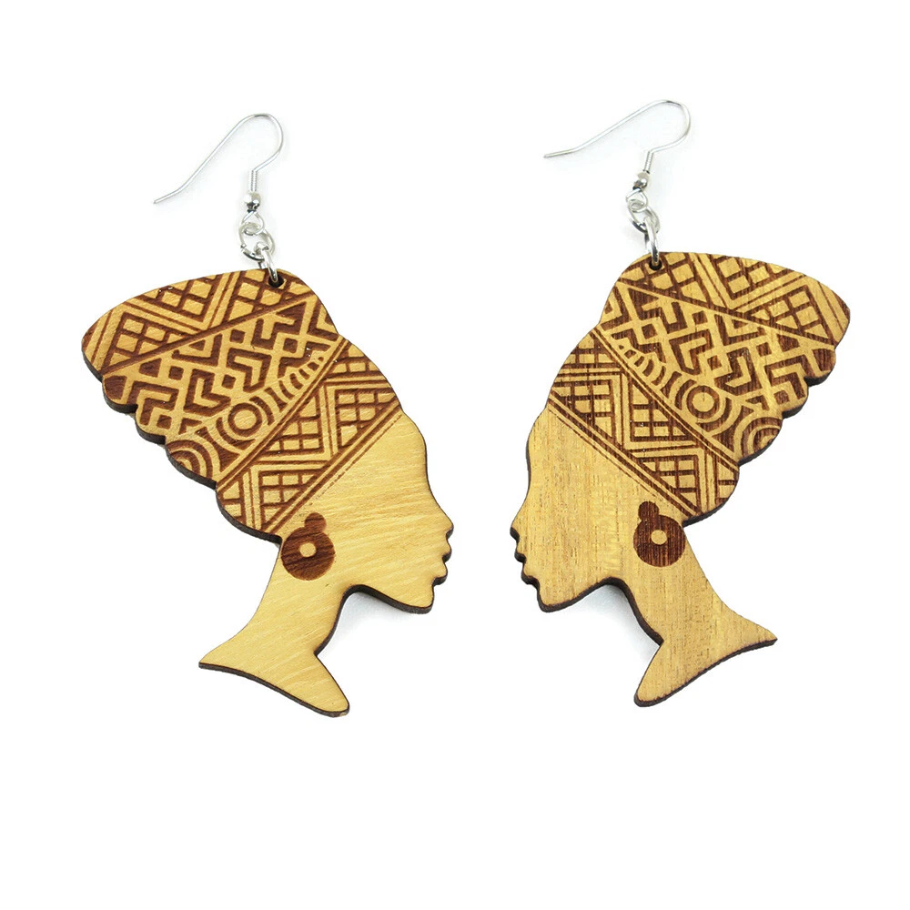 Wooden Mama Africa Earrings African Beauty Fashion Jewelry 2.5