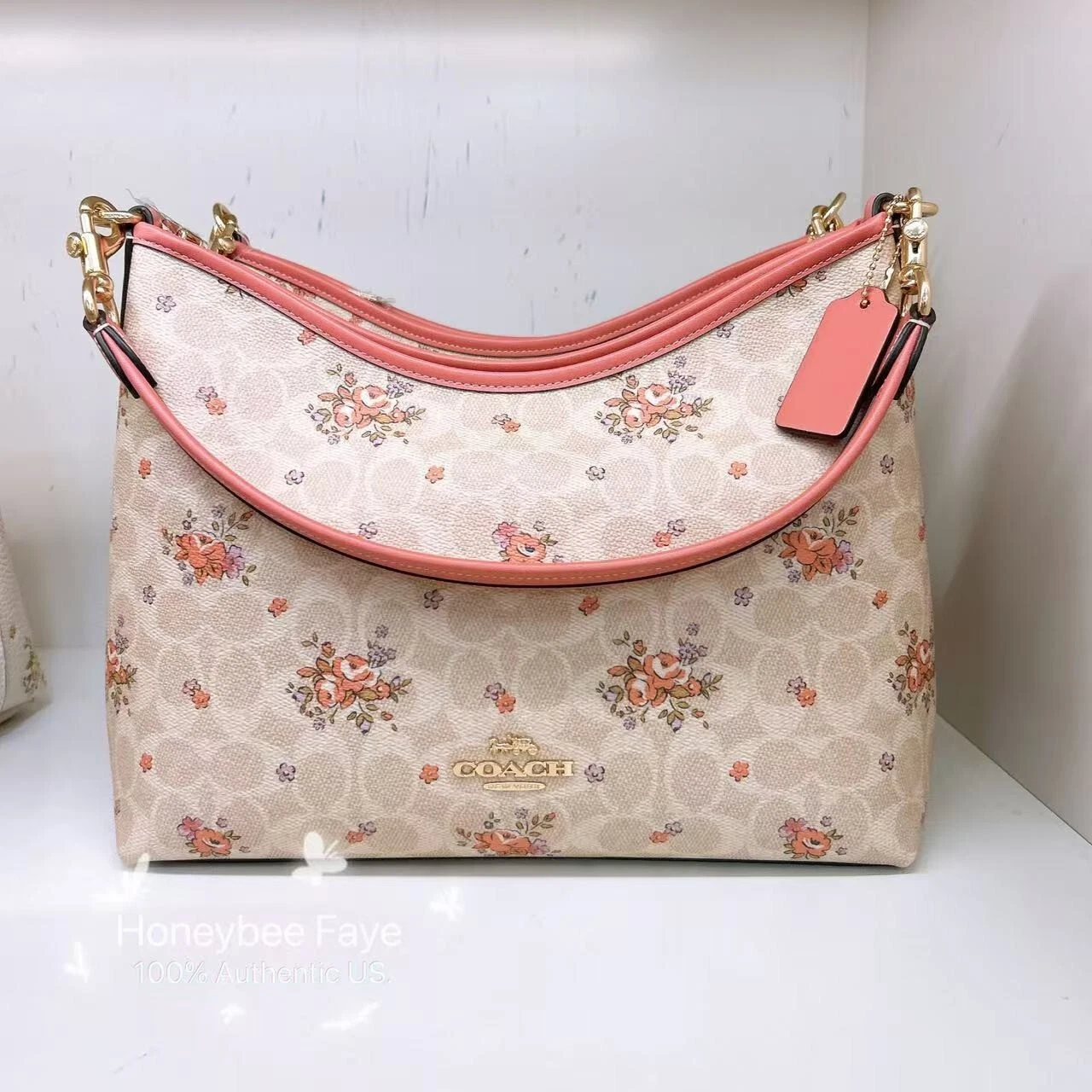 Borsa a tracolla Coach Laurel nuova con etichetta in tela firmata con stampa floreale CAL36