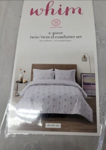 Whim Martha Stewart Collection Chenille Dot 2PC Twin/Twin XL Comforter Set Gray - Picture 2 of 2