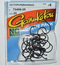 gamakatsu octopus hook barbless safe size 4  25 per value pack 75408-25 NO barb