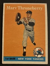 1958 Topps Marv Throneberry Baseball Rookie Card (RC) #175 Yankees 1B PR O/C. rookie card picture