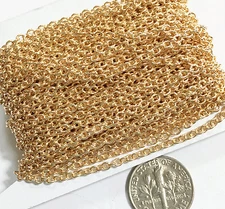 32ft  light Gold plated round cable chain 2.2x2.7mm , gold bulk chain