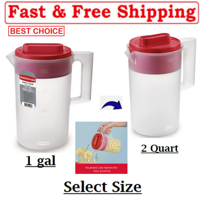 (2 Pack)Rubbermaid Simply Pour Plastic with Multifunctional Lid Red(Select Size)