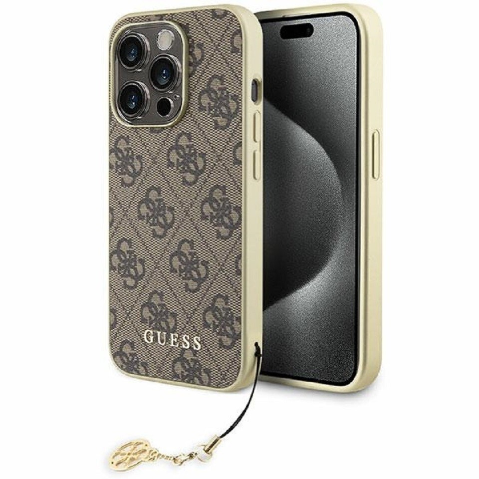 iPhone 15 Pro Max Guess Brown Faux Leather Case with Gold Chain  -image