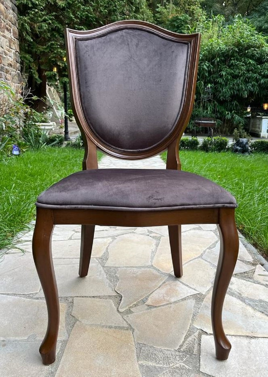 Casa Padrino Luxus Art Deco Samt Esszimmer Stuhl Grau Braun - Barock Stuhl