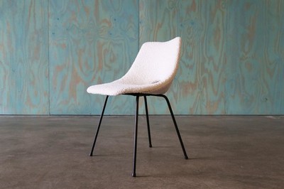 1950s Ray Komai White Boucle Chair Mid Century Modern Eames Knoll
