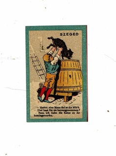 1 etiqueta antigua de caja de cerillas acristalada austro húngara de 1900 Madre en la que cayó un ratón...