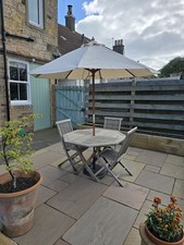 Lindsey Teak Octagonal Dining Table With 3 Chairs And Parasol Garden Set