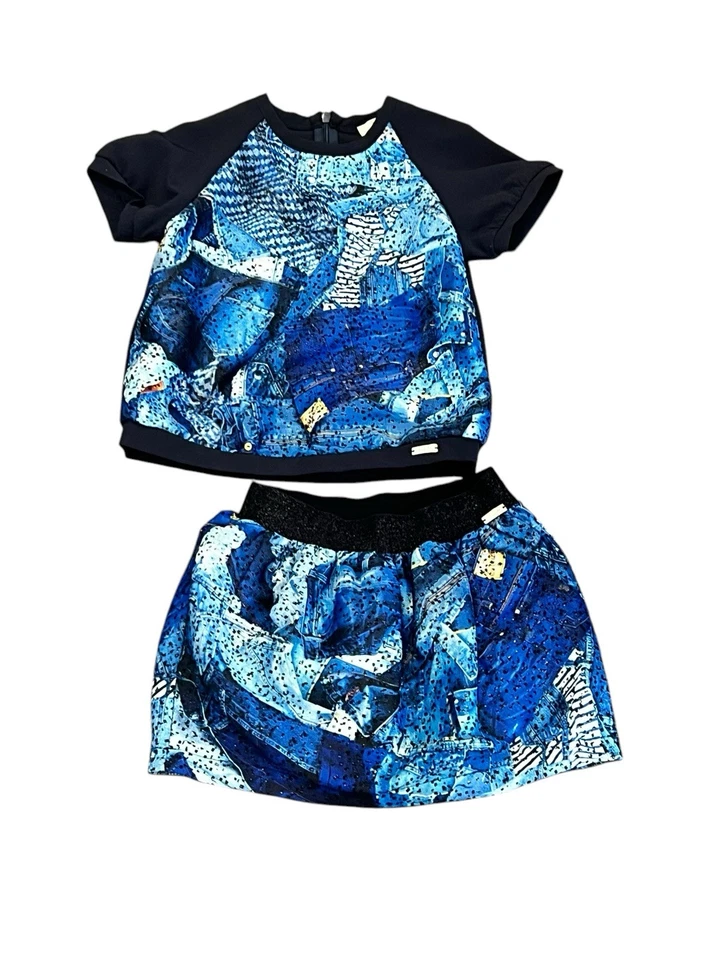   Jean Paul Gaultier Junior 2 Piezas Manga Corta Top Falda Conjunto Conjunto Azul 4 Foto 3 de 4