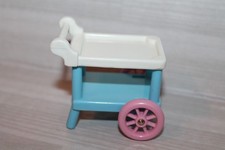 Fisher-Price Loving Family Dollhouse 1993 Blue White Tea Cart with Pink Wheels