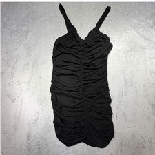 Vintage I.R. Ruched Bodycon Mini Dress Black Y2K Clubwear Size Small 2000s