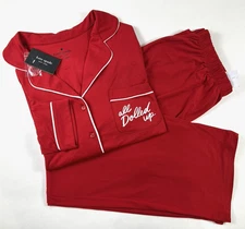 NEW KATE SPADE Size M Women's Pajama Pant Set Red ALL DOLLED UP Long Sleeve
