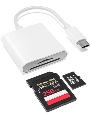 USB-C SD Card Reader, Dual Slot for and MicroSD, Type C Adapter White