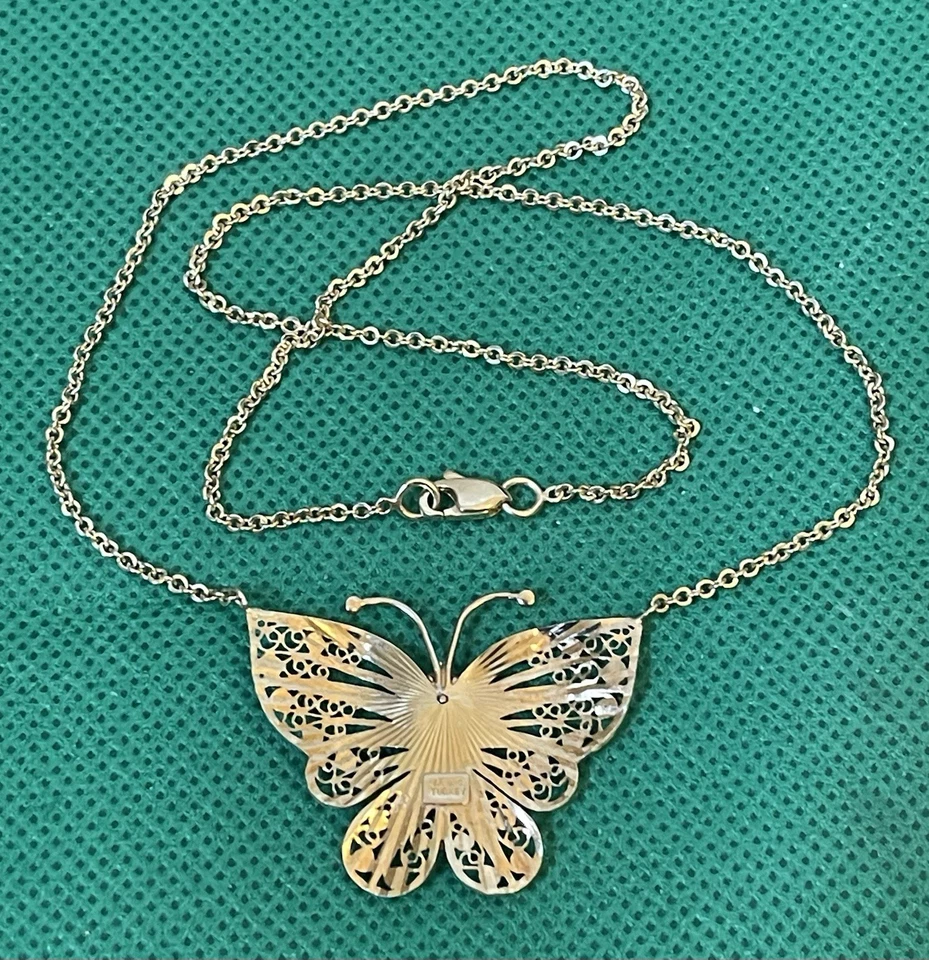 Colar de corrente 17 pol. prata esterlina borboleta 0,925 multicolorido ouro Vermeil 1 mm - Imagem 3 de 4