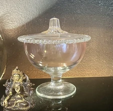 Imperial Candlewick Footed Covered Iridescent Dish Excellent Condition