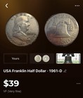 Vintage 1961 Ben Franklin Half Silver Dollar — photo 3
