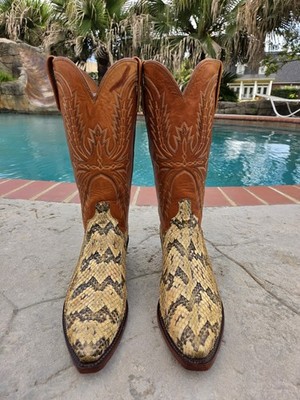 9.5D   LUCCHESE CANEBRAKE  RATTLESNAKE VTG CUSTOM COWBOY WESTERN BOOTS