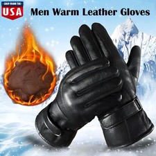 Winter Men Warm Fleece-Lined Thermal Touchscreen Faux Leather Gloves Outdoor US