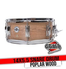 Oak Wood Snare Drum by GRIFFIN  PVC on Poplar Wood Shell 14x5.5  Percussion