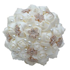 Wedding Bouquet Bride Bridal Brooch Bouquets Bridesmaid Ivory Cream Gold Bouq...