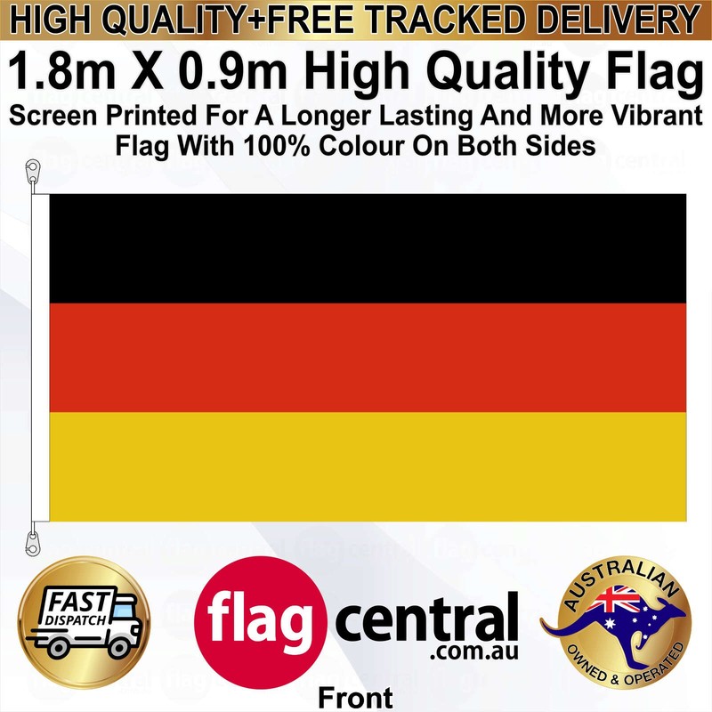 A - German National Flag - Black, Red, and Yellow 1.8m x 0.9m Rectangle Flag - 1