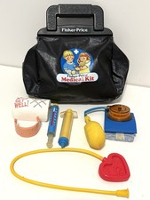 Vintage FISHER-PRICE MEDICAL KIT Black Doctor Bag w/ Accessories