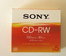 Sony CD-RW 700MB 80min 4x-10x ReWritable Discs Pack of 5 in Jewel Cases - New