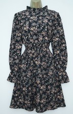 SHEIN BLACK FLORAL LONG PUFF SLEEVE TEA SKATER DRESS SIZE 1XL 18